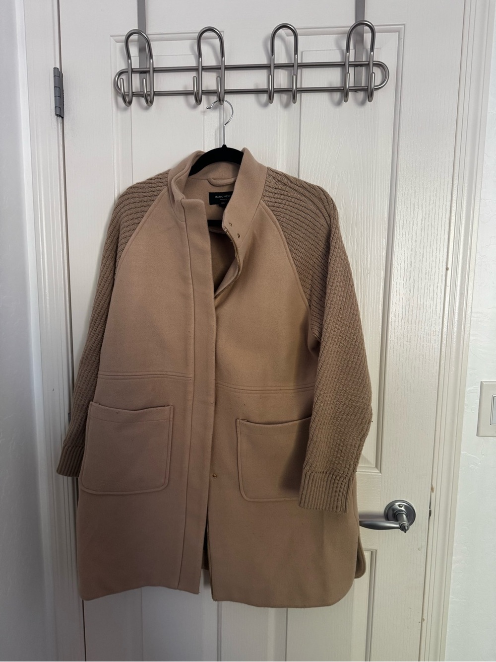 Marc Jacobs Tan Wool-Blend Trench Coat with Knit Sleeves